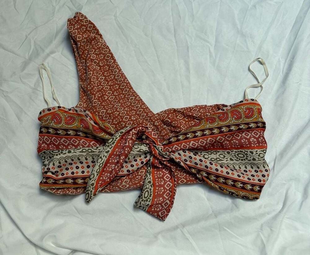 Anthropologie One Shoulder Scarf Print Bandeau Tie Top Size L